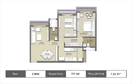 2 BHK 759-764 SqFt